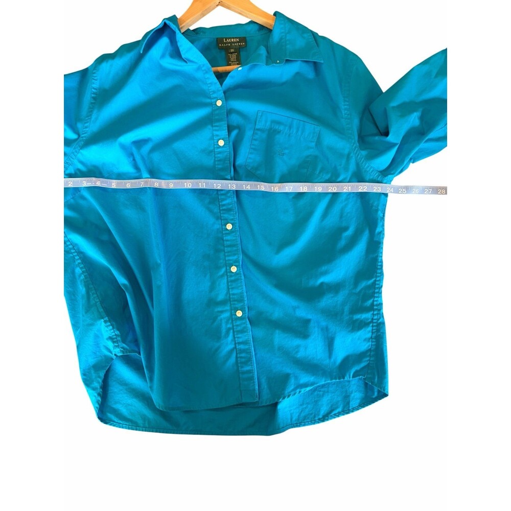Ralph Lauren Women’s 2X Turquoise Button Front Shirt Plus Size Cotton Top - Picture 7 of 11
